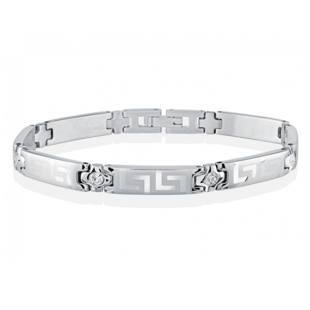 Valencia Stainless Steel Greek Key Versace Style CZ Birthstone Bracelet For Wome